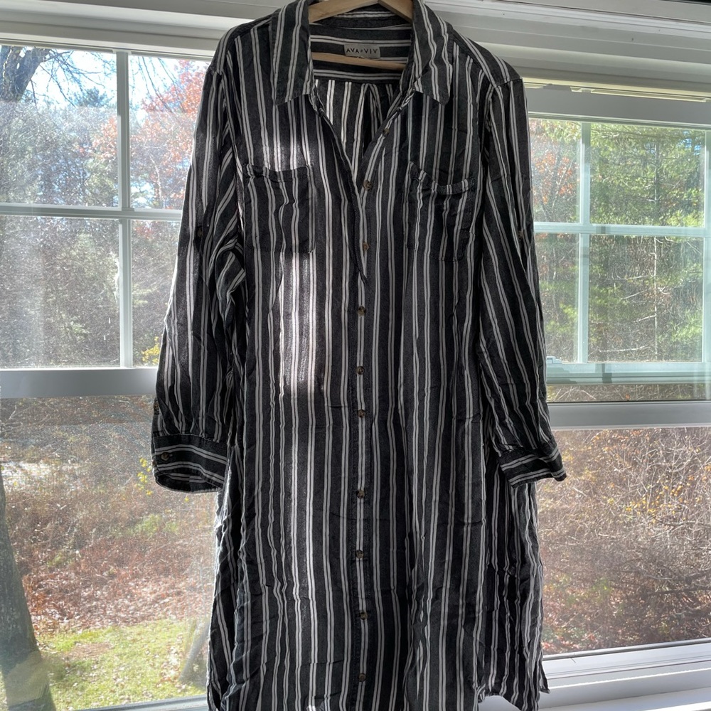 Ava&Viv Pinstripe shirt dress, 4X